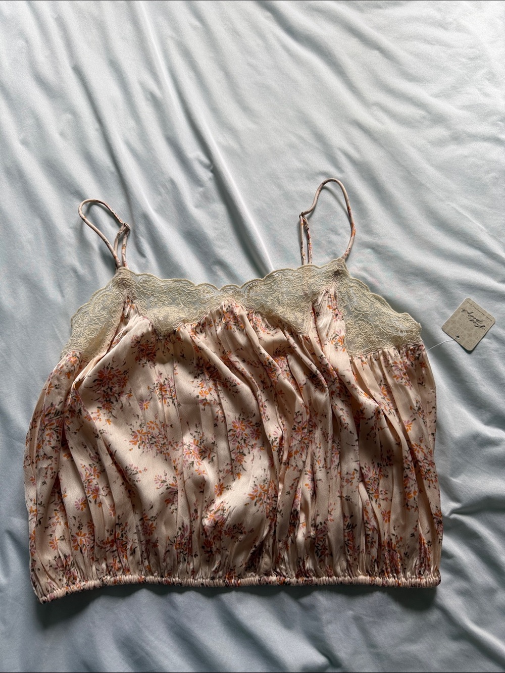 Free People Satin Floral Lace-Trim Cami - Blush